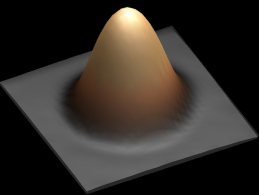 Scanning tunneling microscope image of a single atom of holmium, an element that researchers used as a magnet to store one bit of data. (credit: IBM Research -- Almaden)