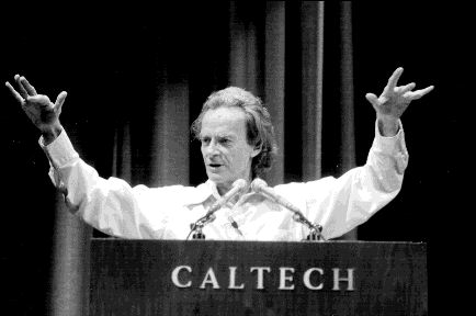 Richard Feynman at Caltech giving his famous lecture he entitled "There's Plenty of Room at the Bottom."  (credit: California Institute of Technology)