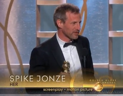 Her wins 71st annual Golden Globe award Spike Jonze on stage